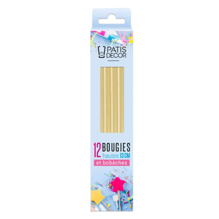 12 bougies dorées hautes 13 cm-Cerf Dellier New