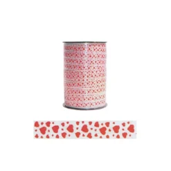 Bolduc blanc coeurs rouges 10 mm (100 m)-Cerf Dellier Best