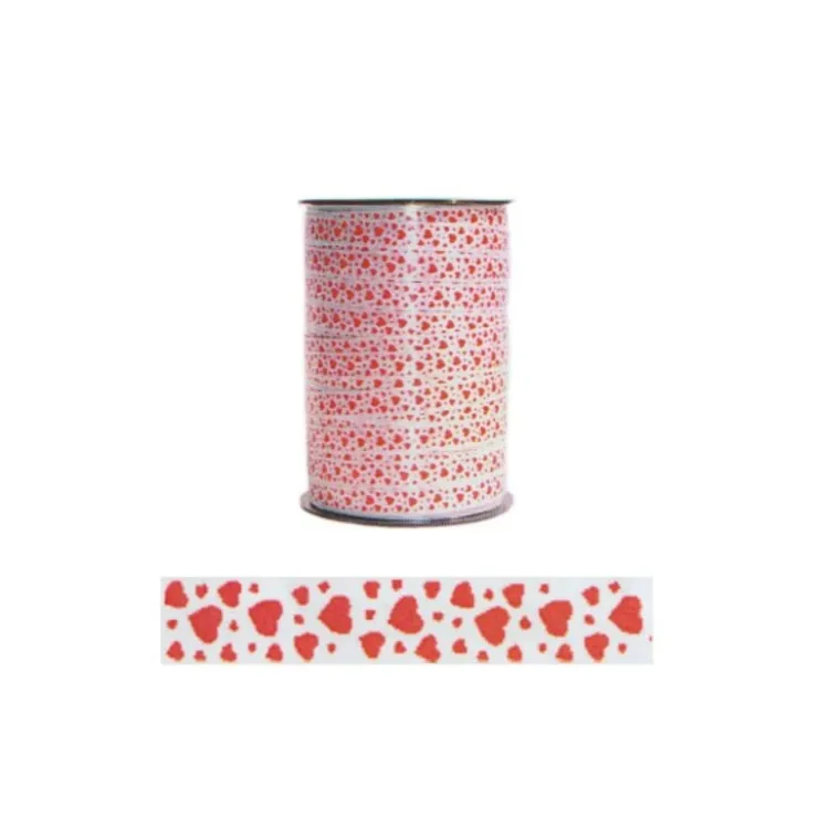 Bolduc blanc coeurs rouges 10 mm (100 m)-Cerf Dellier Best