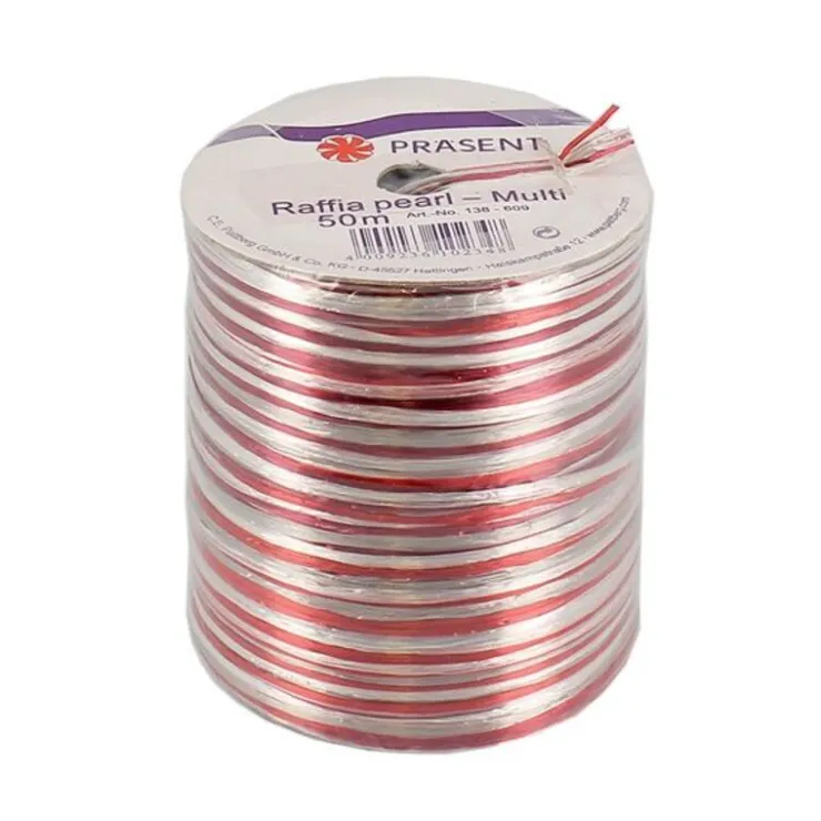 Bolduc Raphia Pearl rouge / argent 50 m-Cerf Dellier Hot