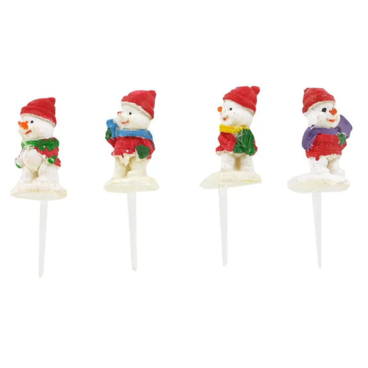 Bonshommes de neige Noël assortis sur pique (x4)-Cerf Dellier Outlet