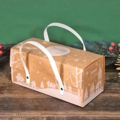 Boîte à bûche à poignées kraft décor village 25 x 11 x 11 cm-Cerf Dellier Clearance