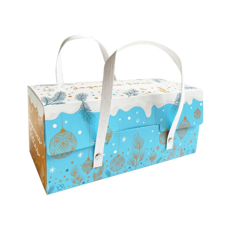 Boîte à bûche à poignées kraft décor glacé 25 x 11 x 11 cm-Cerf Dellier