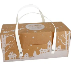 Boîte à bûche kraft à poignées décor village (x12)-Cerf Dellier Online