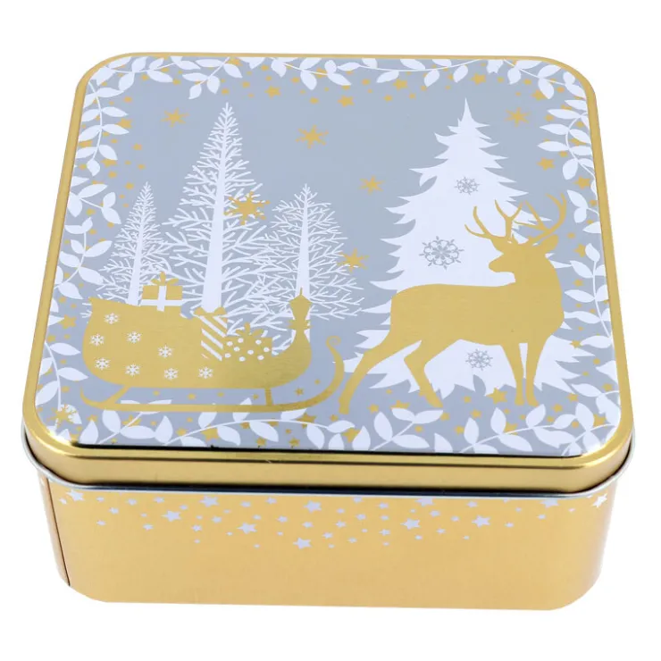 Boîte à biscuits de Noël dorée en métal-Cerf Dellier Clearance