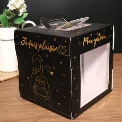 Boîte à gâteau vitrine noir et or 21 x 21 x h 22 cm-Cerf Dellier Outlet