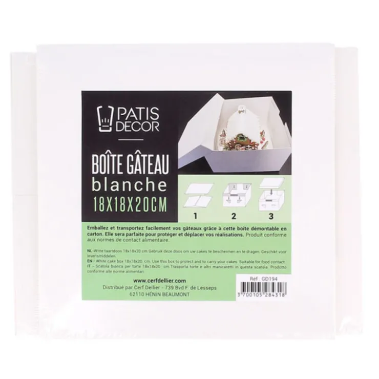 Boîte pâtissière blanche 18 x 18 x H 20 cm-Cerf Dellier Hot