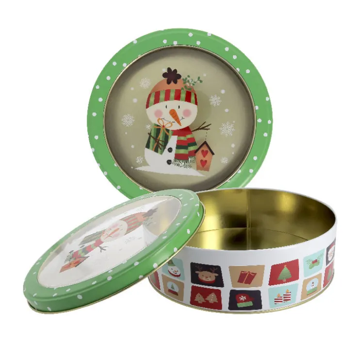 Boîte ronde à biscuits de Noël bonhomme de neige en métal - Ø 20,6 cm-Cerf Dellier Sale
