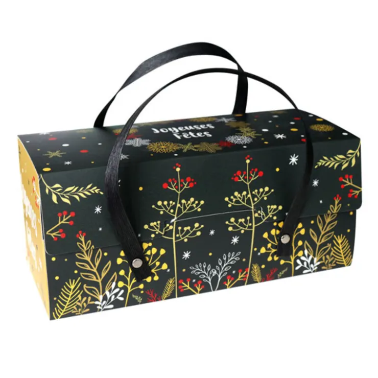 Boîtes à bûche à poignées au décor végétal 35 x 11 x 11 cm (x 12)-Cerf Dellier New