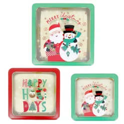 Boîtes à biscuits de Noël carrés x 3 motifs assortis-Cerf Dellier Discount