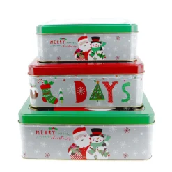 Boîtes à biscuits de Noël carrés x 3 motifs assortis-Cerf Dellier Discount