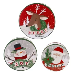 Boîtes à biscuits de Noël rondes x 3 motifs assortis-Cerf Dellier Online