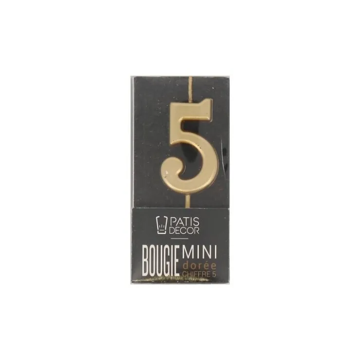 Bougie anniversaire dorée chiffre 5-Cerf Dellier