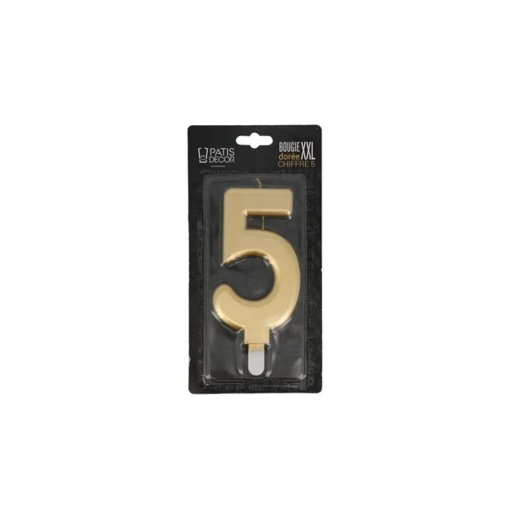 Bougie anniversaire dorée XXL chiffre 5-Cerf Dellier Discount