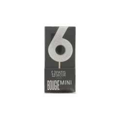 Bougie argentée pailletée chiffre 6-Cerf Dellier Outlet