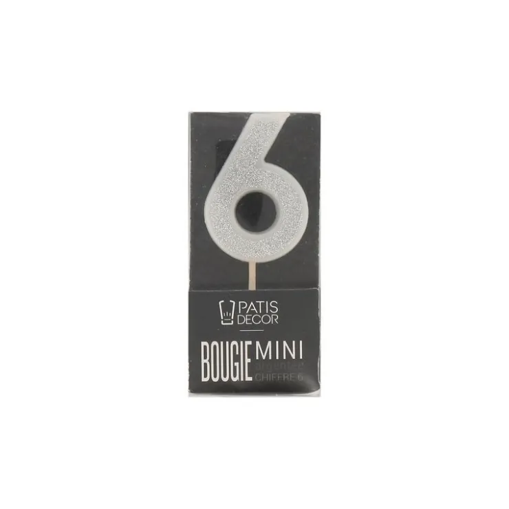 Bougie argentée pailletée chiffre 6-Cerf Dellier Outlet