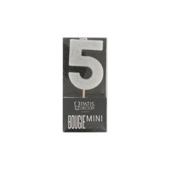 Bougie argentée pailletée chiffre 5-Cerf Dellier