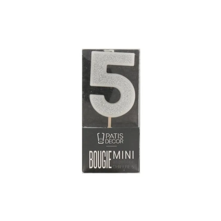 Bougie argentée pailletée chiffre 5-Cerf Dellier