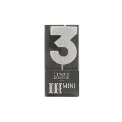 Bougie argentée pailletée chiffre 3-Cerf Dellier
