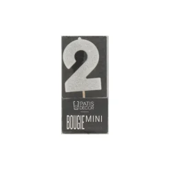 Bougie argentée pailletée chiffre 2-Cerf Dellier Discount
