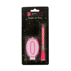 Bougie musicale rose + chiffre 0 sur pique-Cerf Dellier New