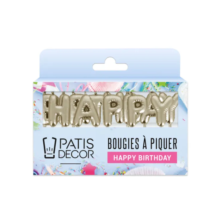 Bougies à piquer "Happy Birthday" dorées-Cerf Dellier Discount