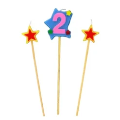 Bougies chiffre 2 et étoiles sur piques-Cerf Dellier Discount
