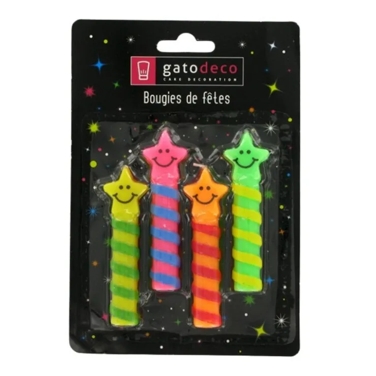 Bougies Smileys Etoiles (x 4)-Cerf Dellier New