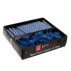 Bougies torsadées 6 cm et bobèches bleues (par 125)-Cerf Dellier Best