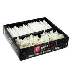 Bougies torsadées 6 cm et bobèches blanches (x 125)-Cerf Dellier Clearance