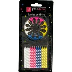 Bougies torsadées 6 cm fines assorties (x 12)-Cerf Dellier New