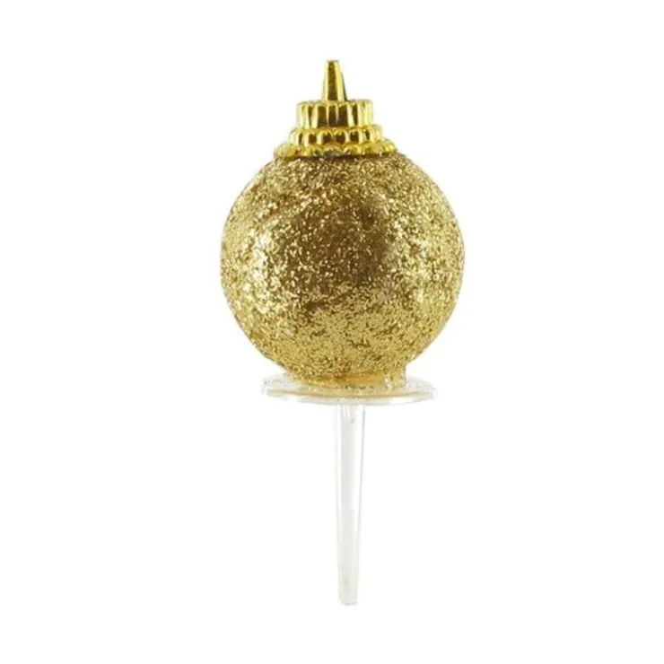 Boules de Noël dorées paillettes sur pique (x50)-Cerf Dellier