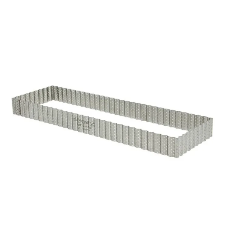 Cadre à tarte rectangulaire cannelé et perforé inox H 3 cm - 35 x 10 cm De Buyer-Cerf Dellier Clearance