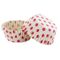 Caissettes cupcakes blanches à pois roses (x50)-Cerf Dellier Best