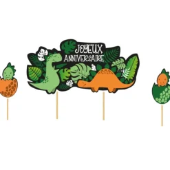 Cake topper assortis "Joyeux anniversaire" thème Dinosaures-Cerf Dellier Discount