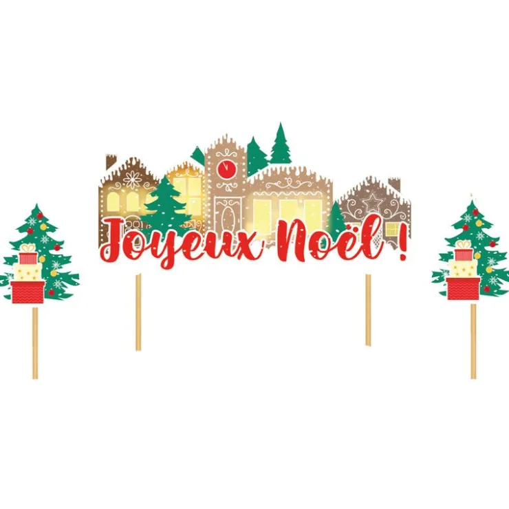 Cake topper assortis "Joyeux Noël" thème village de noël-Cerf Dellier New