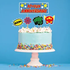 Cake topper assortis "Joyeux anniversaire" thème Super-héros-Cerf Dellier New