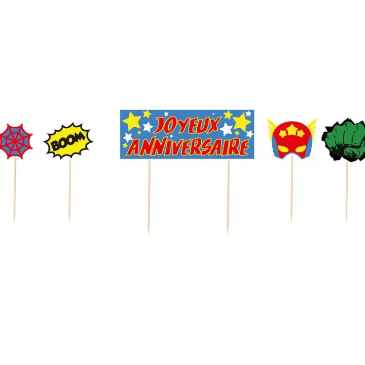 Cake topper assortis "Joyeux anniversaire" thème Super-héros-Cerf Dellier New