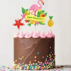 Cake topper assortis "Joyeux anniversaire" thème Tropical-Cerf Dellier