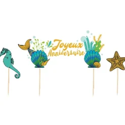 Cake topper assortis "Joyeux anniversaire" thème Sirène-Cerf Dellier Discount