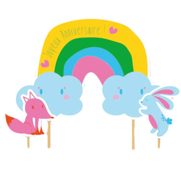 Cake topper assortis "Joyeux anniversaire" thème Arc-en-ciel-Cerf Dellier Outlet