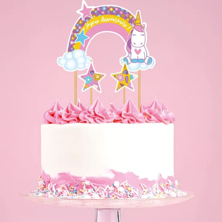 Cake topper assortis "Joyeux anniversaire" thème Licorne-Cerf Dellier