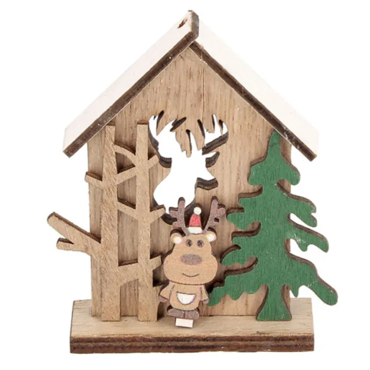 Cake topper en bois chalet de Noël Renne-Cerf Dellier Online