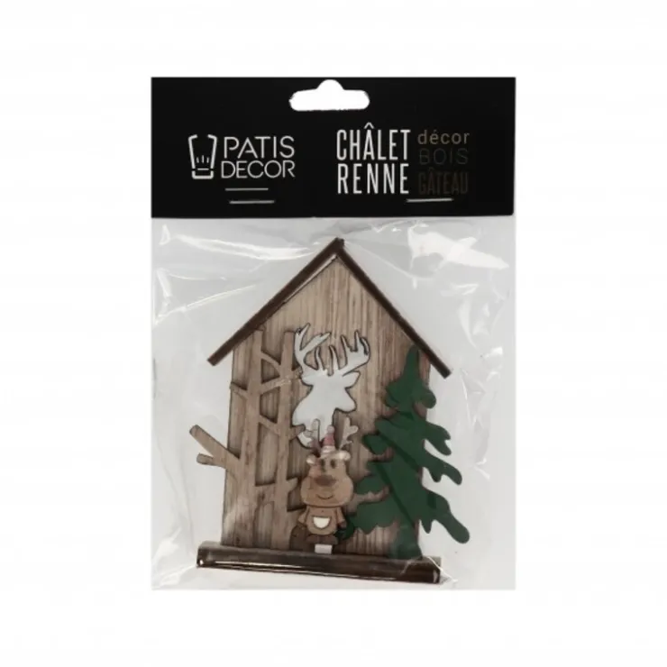 Cake topper en bois chalet de Noël Renne-Cerf Dellier Online