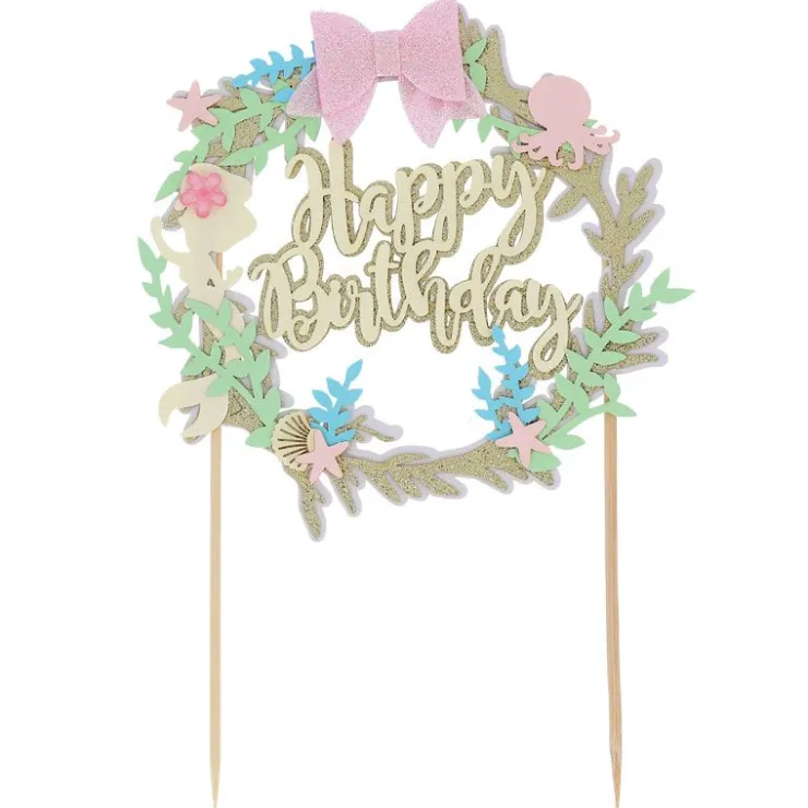 Cake topper "Happy birthday" thème sirène-Cerf Dellier Online
