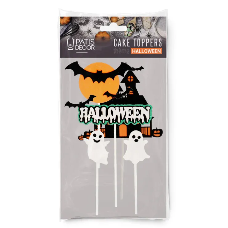 Cake toppers assortis thème Halloween (x5)-Cerf Dellier Discount