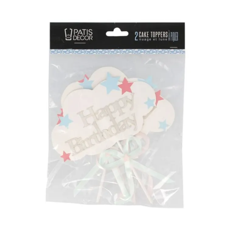 Cake Toppers nuages Happy Birthday (x 2)-Cerf Dellier Sale