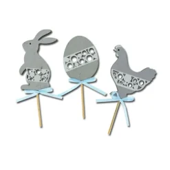 Cake toppers Pâques gris (x3)-Cerf Dellier Hot