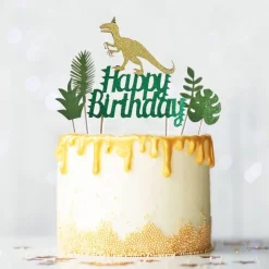 Cake toppers "Happy birthday" thème dinosaures-Cerf Dellier Online