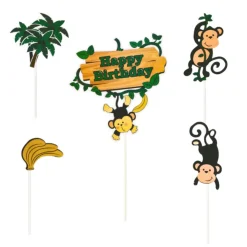 Cakes toppers Anniversaire jungle (x5)-Cerf Dellier Clearance